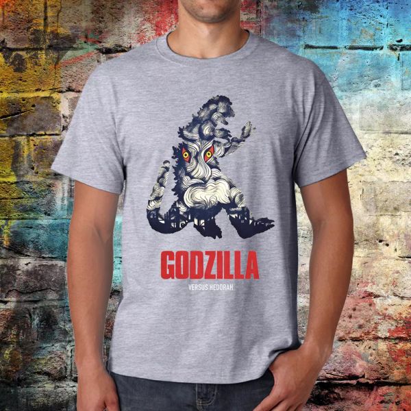 

godzilla t-shirt, japanese monster movie tee, graphic shirt, White;black