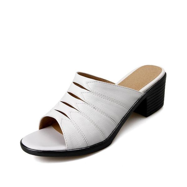 

wearing slippers 2021 summer thick heel with leather sandals women, Black