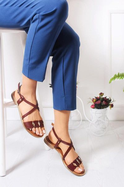 

sandals women's brown genuine leather a006kr, Black