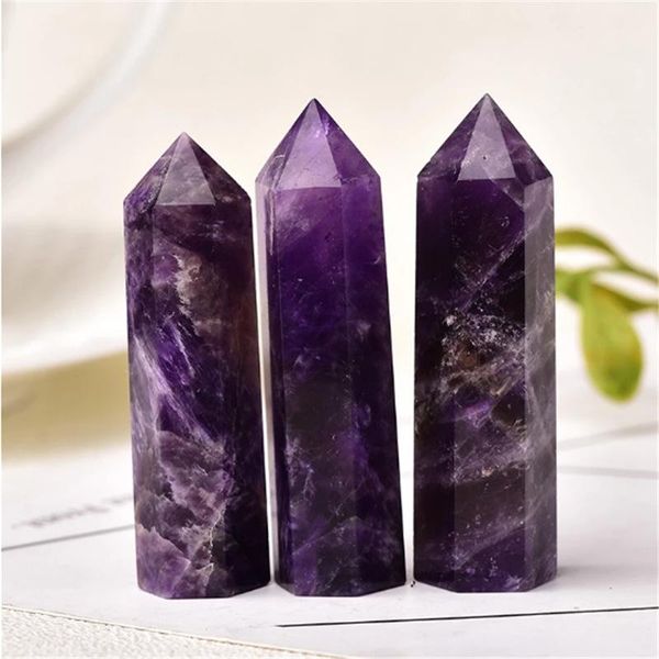 

decorative objects & figurines natural amethyst point crystal healing energy stone quartz home decor reiki polished crafts 50-80mm carved 1p