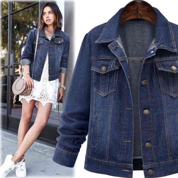 

ladies denim jacket big size casual outwear autumn vintage plus 3xl 4xl 5xl women jeans coat 210513, Black