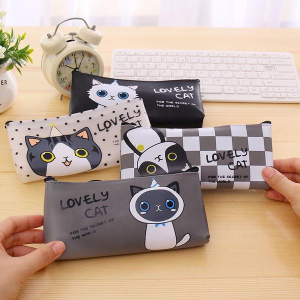

cute kitten pencil box cartoon stationery korean pu pupil simple girl gift bags