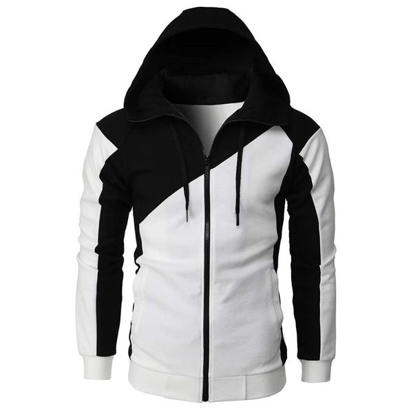 

men's hoodies & sweatshirts 2021 autumn mens contrast color double hat zip up fashion male slim hooded sweatshirt cardigan polerones d, Black