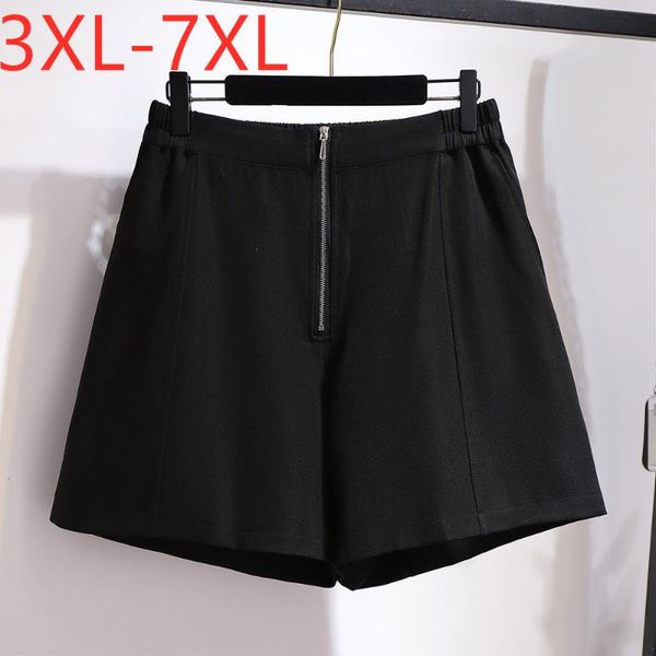 

summer korea style plus size shorts for women large loose casual elastic waist zipper black 3xl 4xl 5xl 6xl 7xl women's, White;black