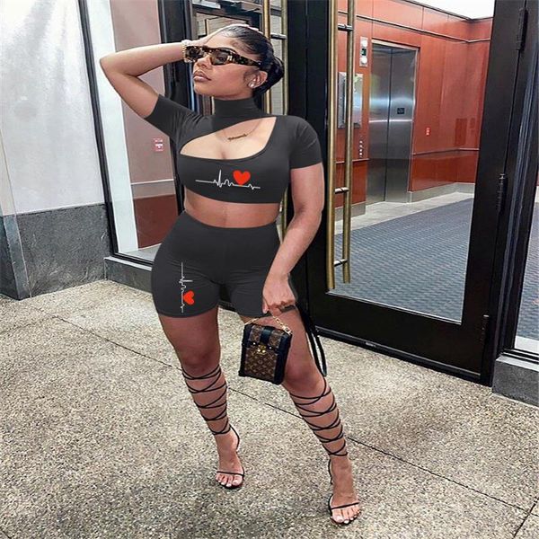 

women's tracksuits summer woman outfit short sleeve high collar crop waist shorts set solid color casual women tracksuit two piece, Gray