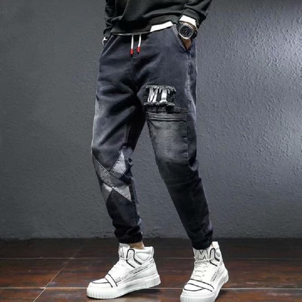 

men's jeans fashion elastic waist 2021 spring and autumn trendy brand loose all-match harem pants plus size, Blue