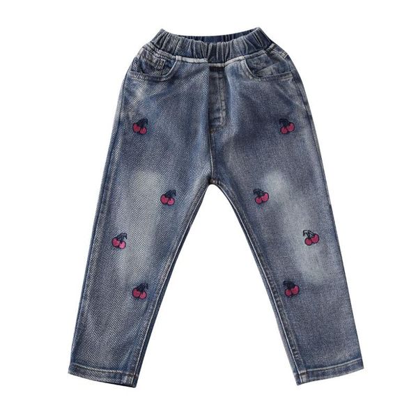 

fashion baby pants toddler kid girls jeans denim legging trouser outfits cheery embroidery clothes 2-7t, Blue
