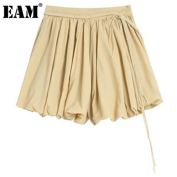 

[eam] women casual black pleated ribbon wide leg shorts high waist loose trousers fashion spring summer 1dd8485 21512, White;black
