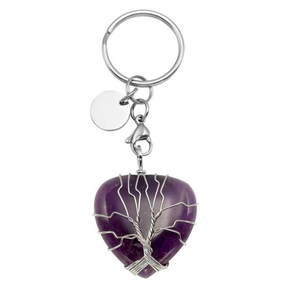 

keychains fyjs unique silver plated wire wrap circle lobster clasp natural purple amethysts stone love heart key chain romantic jewelry