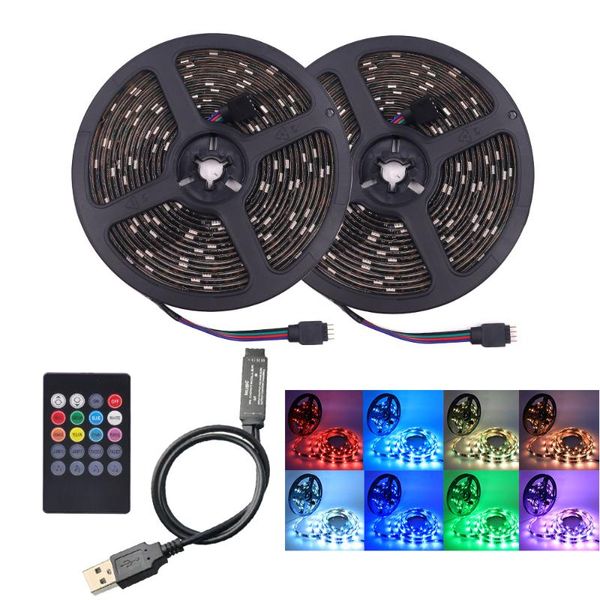 

strips usb 5v led strip light rgb music sync waterproof 30leds/m 20key control tape backlight 0.5m 1m 2m 3m 5m