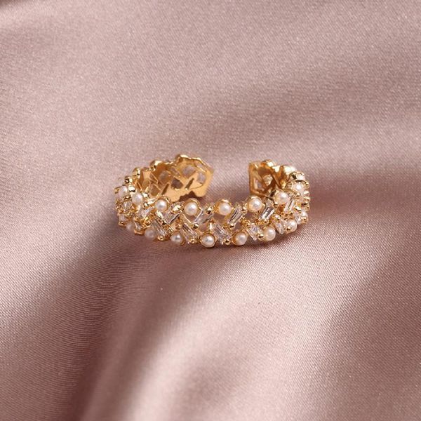 

cluster rings shiny side fashion brand jewelry pearl beads bridal for women style crystal wedding, Golden;silver