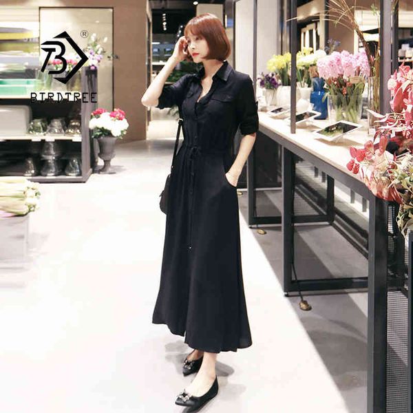 

vintage floral print maxi dress women boho three quarter sleeve long dress turn down collar casual shirt dresses robe d12201x 210419, Black;gray