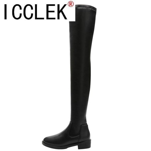 

boots women winter 2021 over-the-knee fashion pu square heels high female black