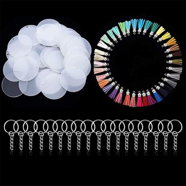 

kimter bulk 90pcs acrylic keychain blank making kit 30pcs clear blanks/tassels/key rings with chain for diy projects crafts w47f, Silver