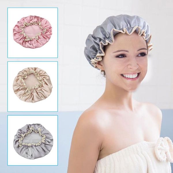 

shower caps quick-drying satin hair cap night sleep ladies female silk long hat for bathing unisex
