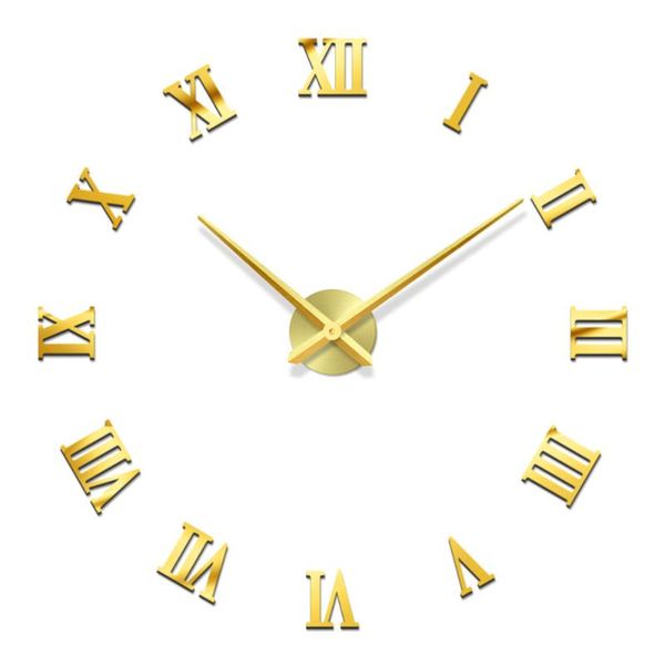 

frameless wall clock golden large round acrylic diy decor for living room without battery clocks