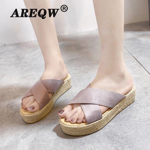 

women summer open toe flat slippers ladies slip on polyster casual shoes woman light female comfort platform slipper, Black