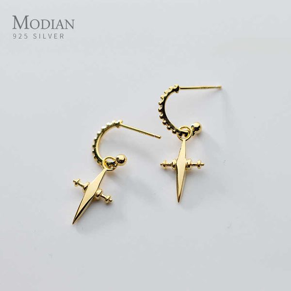 

fashion design punk cross faith dangle earrings for women 925 sterling silver gold color brand jewelry drop earing gifts 210707