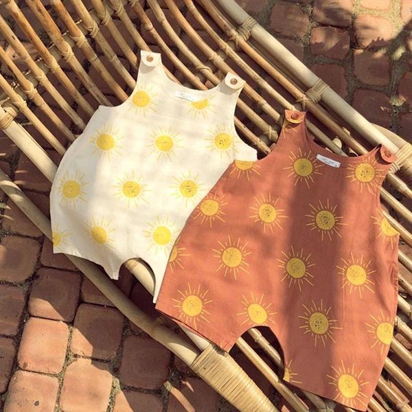 

jumpsuits korean summer born infant sun print romper toddler baby boy girl loose cute jumpsuit bib pants, Blue