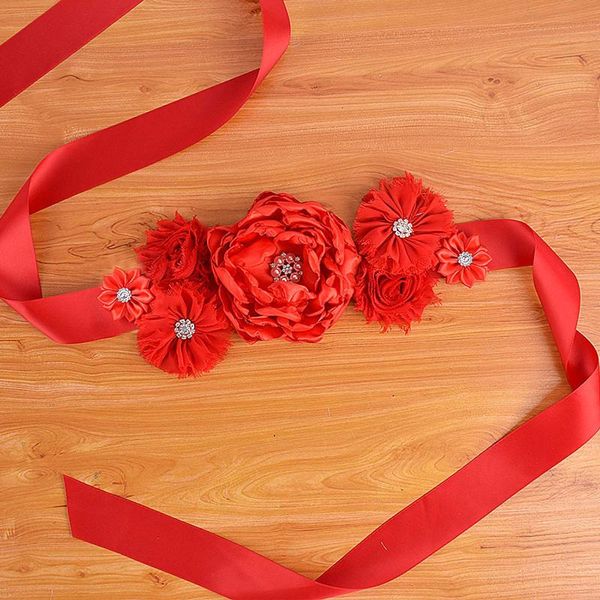 

maternity intimates red flower sash pregnancy belly belt baby shower party po prop embarazada accessorios wedding fancy waistband, White