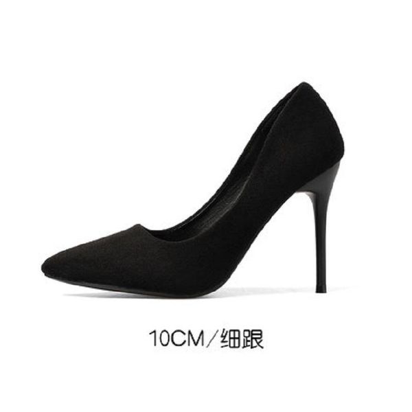 

dress shoes high heel women's suede fine set foot 2021 spring and autumn wild professional black pointed single women