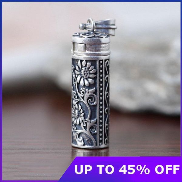 

chains 925 real sterling silver vintage ethnic thai engraved gawu box necklace pendant for men women unique jewelry