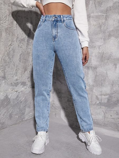 

high waist tapered jeans v3rn#, Blue