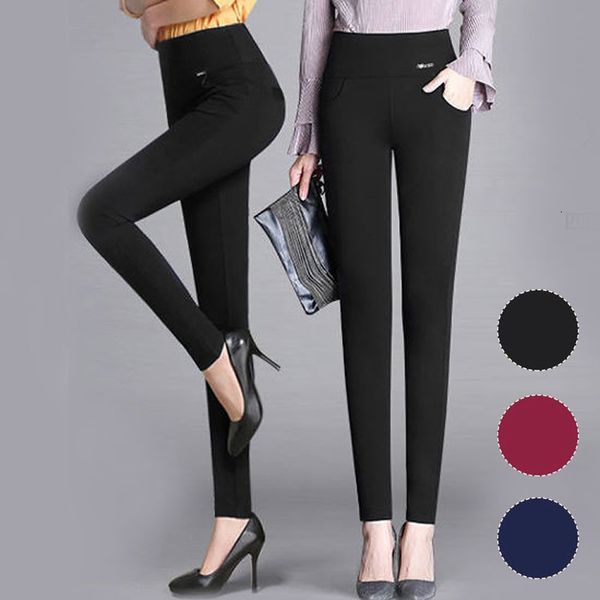 

skirts plus size s-5xl leggings women high waist stretch thick solid skinny elastic warm velvet pencil pants lady office trouser, Black