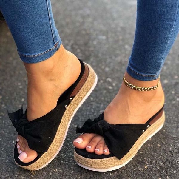 

sandals women platform shoes bow 2021 summer slipper indoor outdoor flip-flops beach female slippers, Black