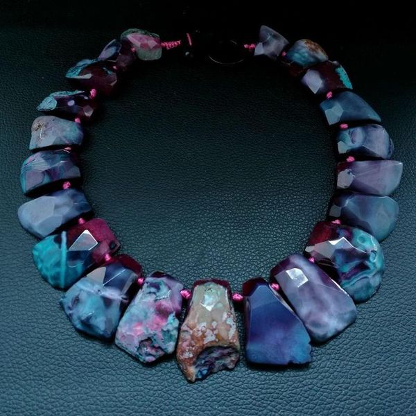 

chokers 18'' 18x31mm drille mixed color stone necklace, Golden;silver