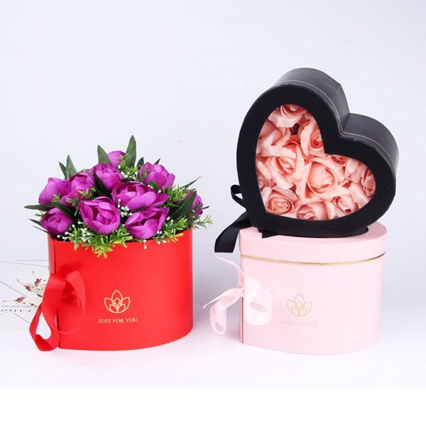 

heart-shaped double layer rotating flower bucket pvc window box birthday valentine's day christmas gift packaging wrap