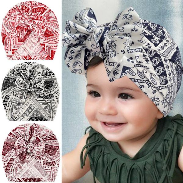 

caps & hats baby hat fashion printed bowknot turban sweet soft 0-4t elastic for born girl boy headwraps beanies, Yellow