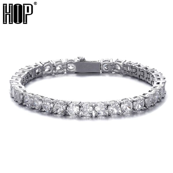 

3/4/5 mm iced out 1 row bling cubic zircon tennis chain bracelet for women men gold color hip hop charm jewelry, Golden;silver