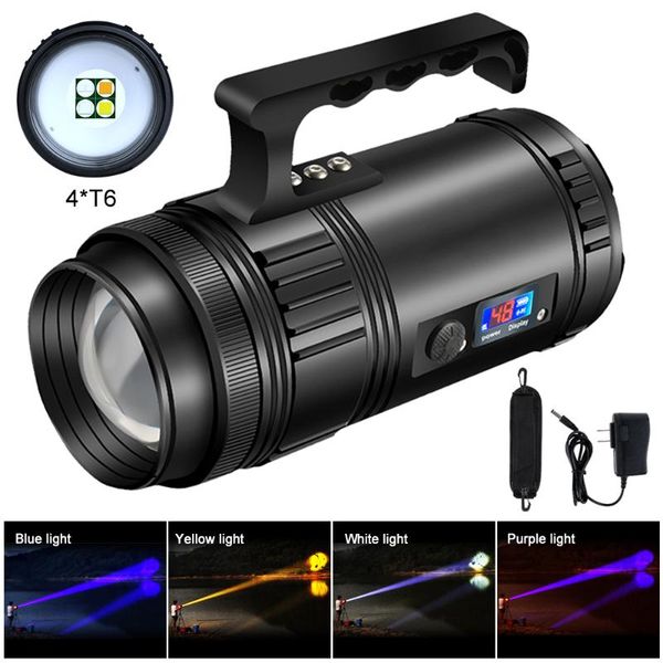 

portable lanterns super bright lamp 50w t6 searchlight led rechargeable work light spotlight outdoor emergency fishing zoom