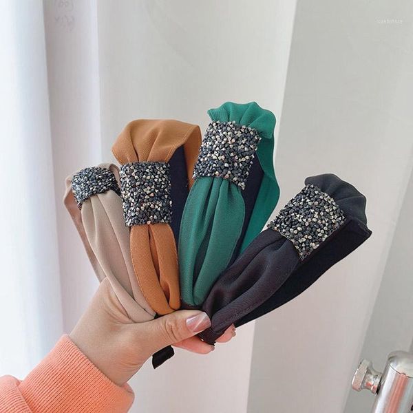 

vintage side rhinestone bezel hairband women solid headband girls hair accessories opaska do wlosow opaski diademas1