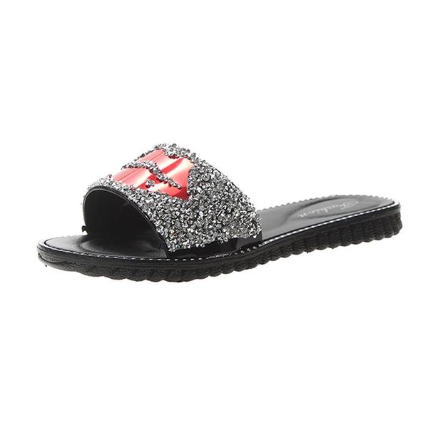 

women slippers summer red lips rhinestone fashion female shoes wear non-slip casual trend ladies sandals outdoor home, Black