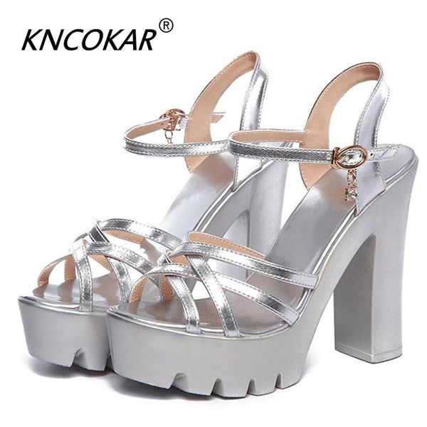 

summer silver catwalk model high heels with a waterproof platform 13cm thick large size women's sandals, Black