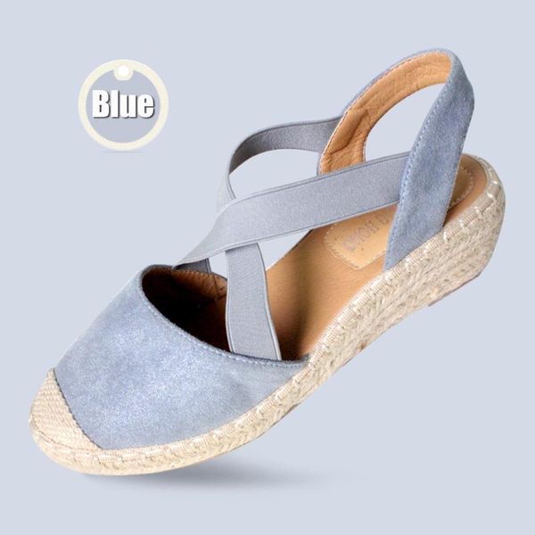 

sandals summer women's ladies cross rome elastic belt wedges footwear beach soft shoes non-slip plus size d4#, Black