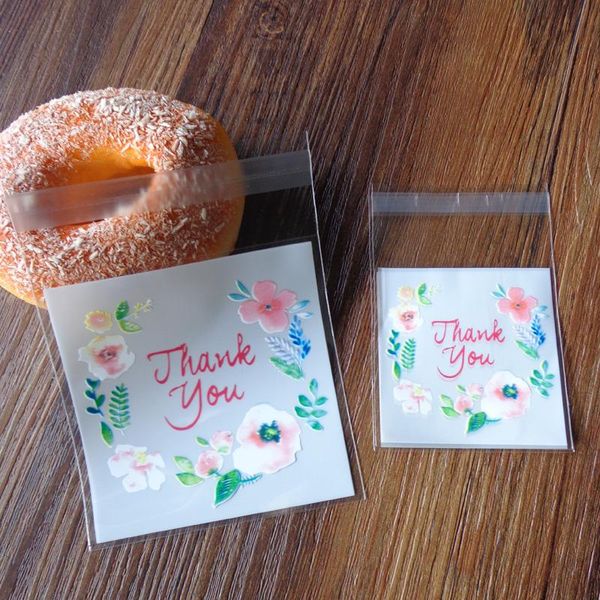 

gift wrap 100pcs thank you plastic bag for gifts wedding transparent opp self adhesive cookie candy bags flower biscuit baking