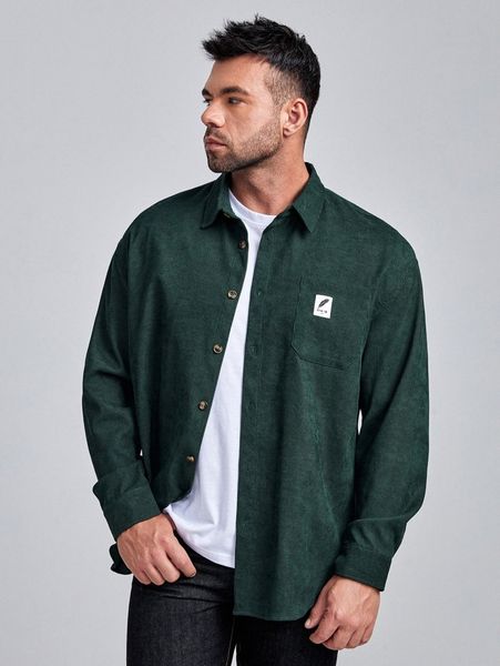 

extended sizes men patched detail cord shirt n2lz#, White;black