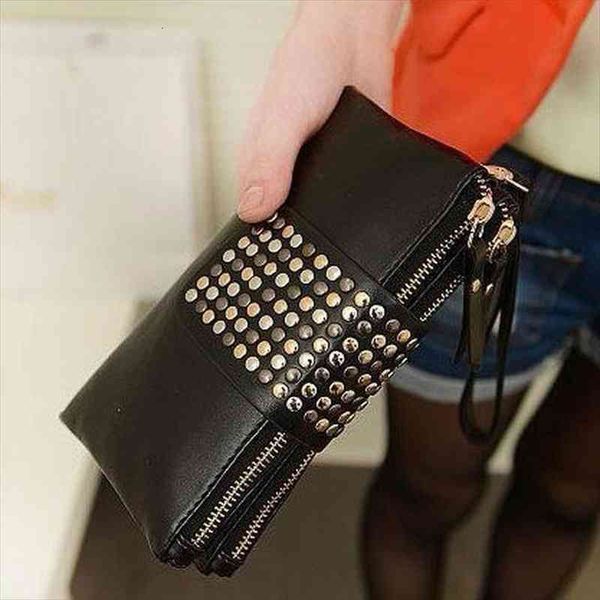 

purse fashionable women s long wallet covered studded clutch bag dinner large capacity shopping coin pocket, Red;black