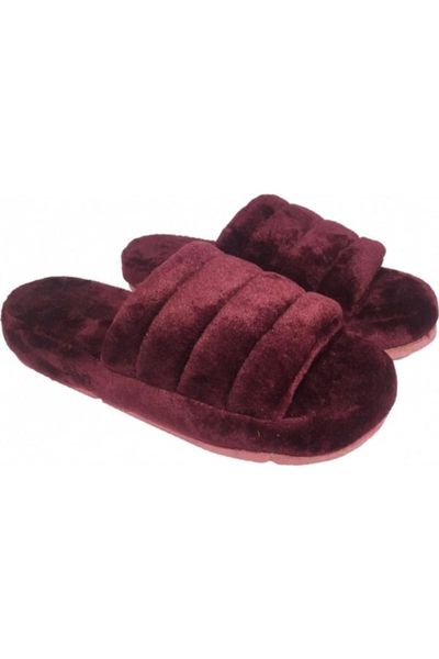 

slippers maroon plush open end home slipper, Black