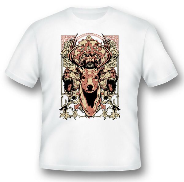 

deer wolfs skull 366 black or white tee., White;black