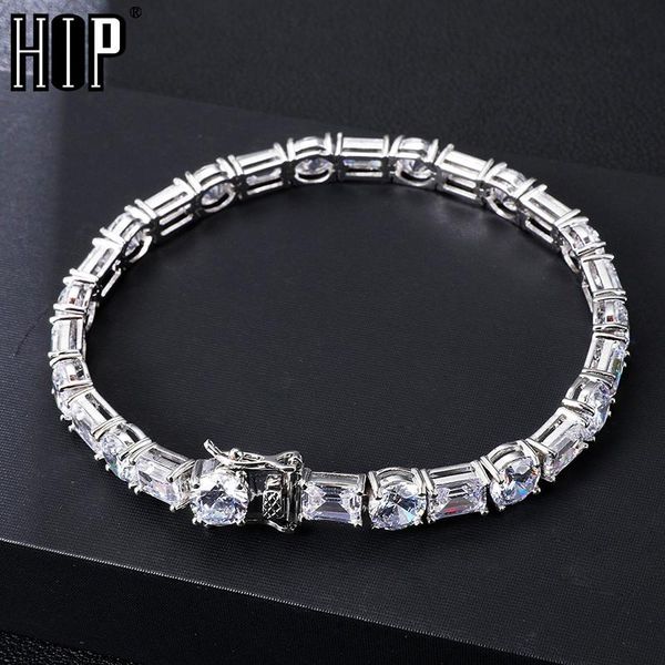 

link, chain hip hop 7mm iced out tennis copper + cubic zirconia stones bracelet for women men jewelry, Black