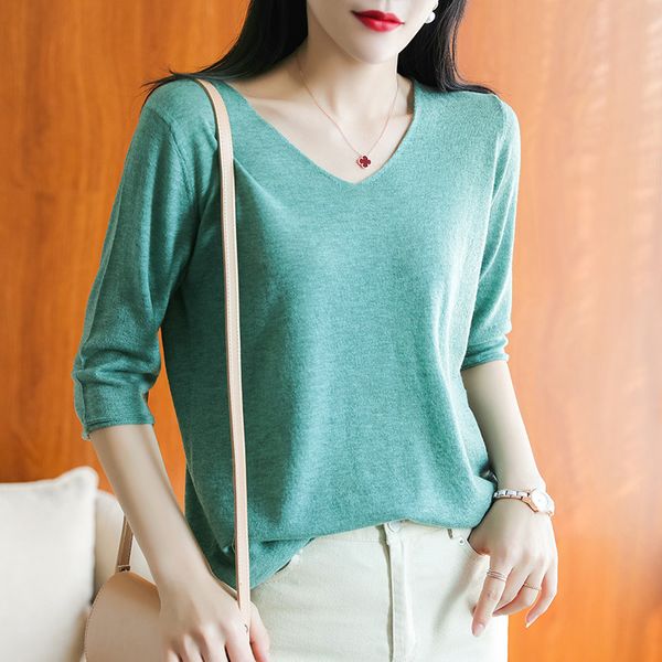 

women's sweaters female sweater, spring fall, cashmere five-point sleeve, casual, pure colour 2021 wool, knitted, women's blouse, White;black