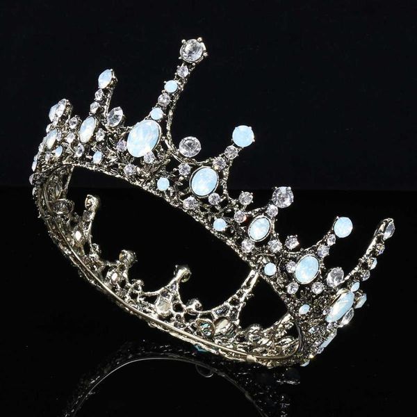 

hair clips & barrettes baroque luxury rhinestone opal bridal full crown wedding party prom vintage round crystal big king queen tiara, Golden;silver