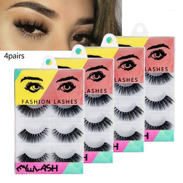 

4 pairs luxurious mink hair false eyelashes thick curled full strip lashes eyelash extension women eyes natural makeup1