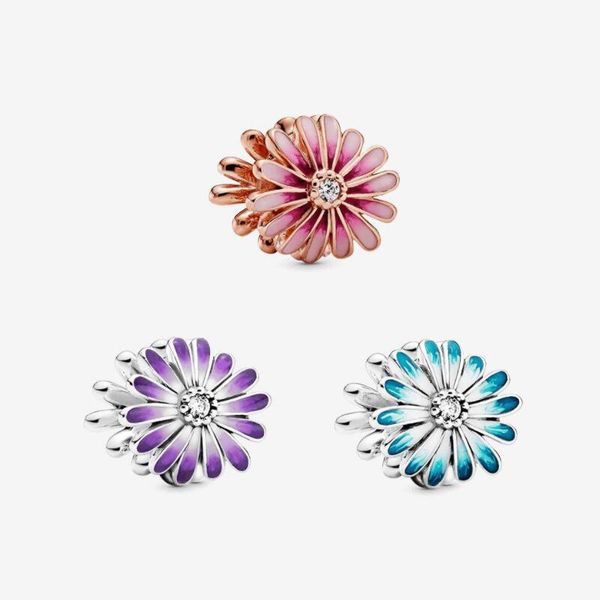 

s925 silver blue daisy rose gold charm fit pandora bracelet beads diy luxury for women jewelry