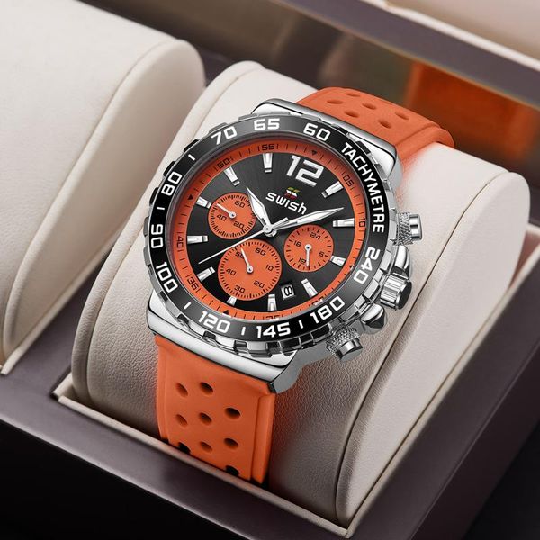 

wristwatches mens watches waterproof sports watch for men swish silicone strap quartz clock relogio masculino, Slivery;brown