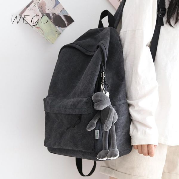 

school bags retro canvas solid color large capacity backpack female bag middle student junior high male college